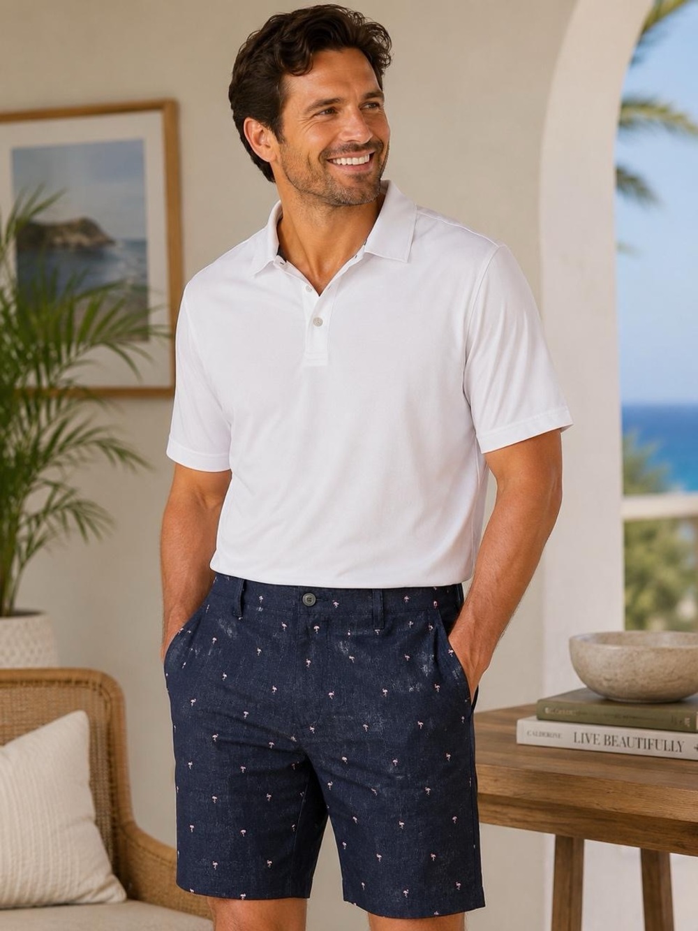 Pro Tour Performance Men’s 36 Navy Flamingo Print Stretch Golf Casual